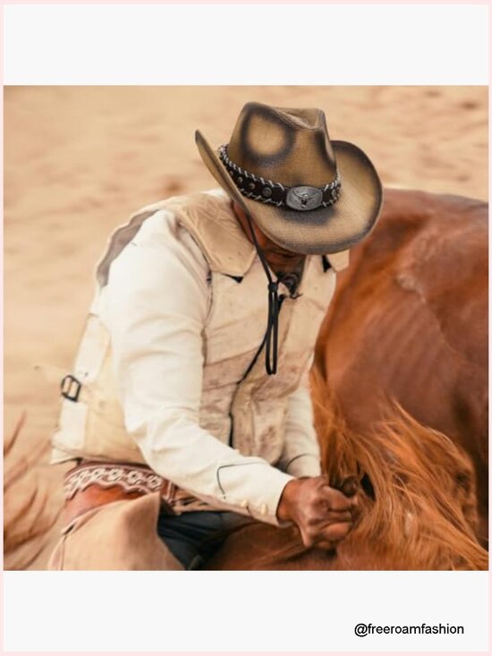 Straw Cowboy Hat Wide Brim Classic Western Sun Hat for Men Women Outdoor main image 6